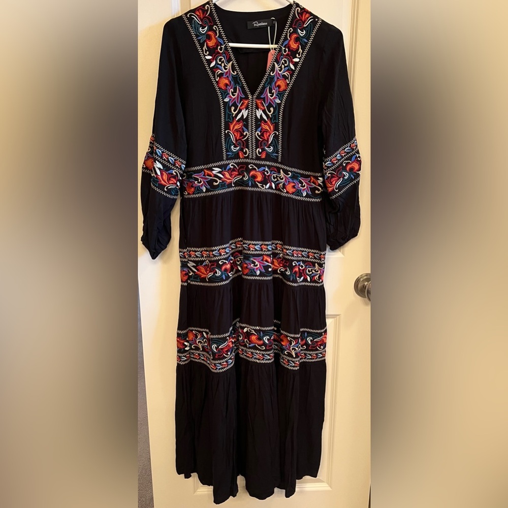 Bohemian Black Embroidered Maxi Dress